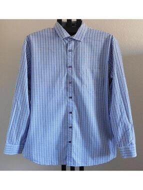 Rodd & Gunn Mens Dress Shirt Size 2XL Blue Tan White Check 100% Cotton